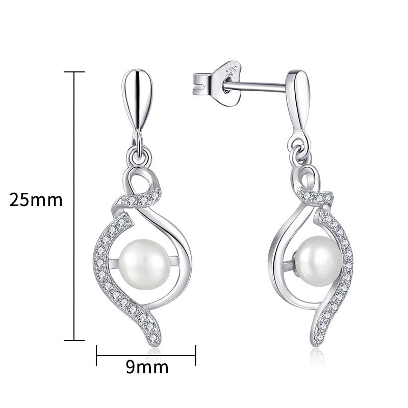 S925 Silver Genuine Freshwater Pearl Ocean Wave Earrings