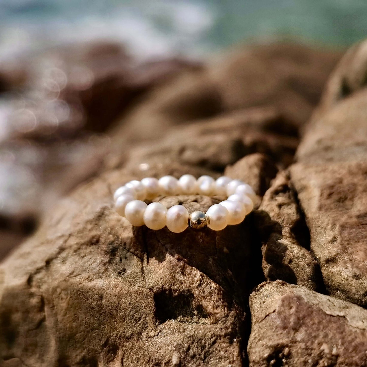 Solid 18K Gold Genuine Freshwater Pearl Rice Ring