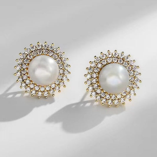 Genuine Freshwater Pearls Sunflower Earrings