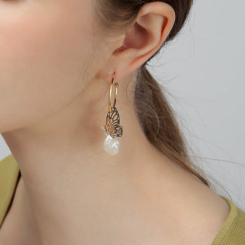 Genuine Baroque Pearl Butterfly Earrings