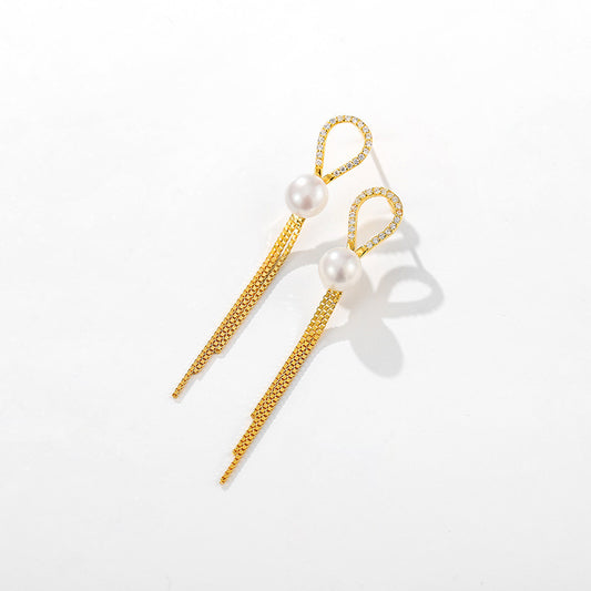 Genuine Freshwater Pearl S925 Silver Grace Tassel Earrings