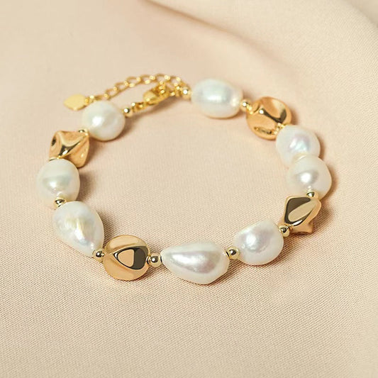 Genuine Freshwater Pearl Gold Beans Bracelets