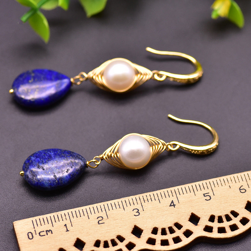 Genuine Freshwater Baroque Pearl & Lapis Lazuli Eye Earrings (Limited Edition)