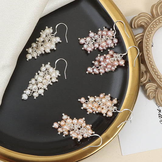 S925 Silver Genuine Freshwater Baroque Pearl Grape Earrings