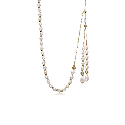 Adjustable Lariat Freshwater Pearl Necklace – Dual Tassel Drop Design