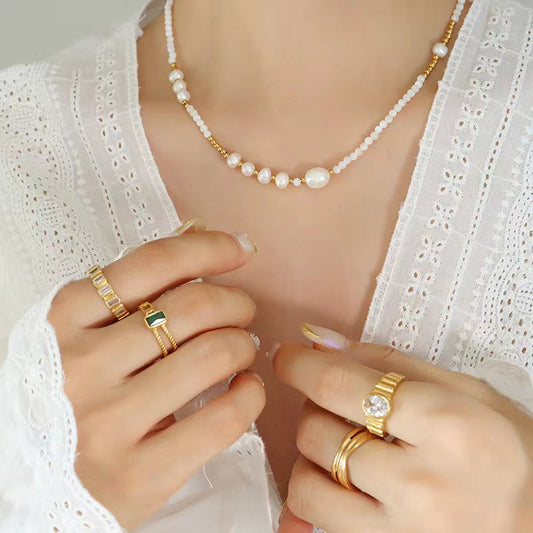 Genuine Freshwater Pearl Titanium Steel Shirley Necklace