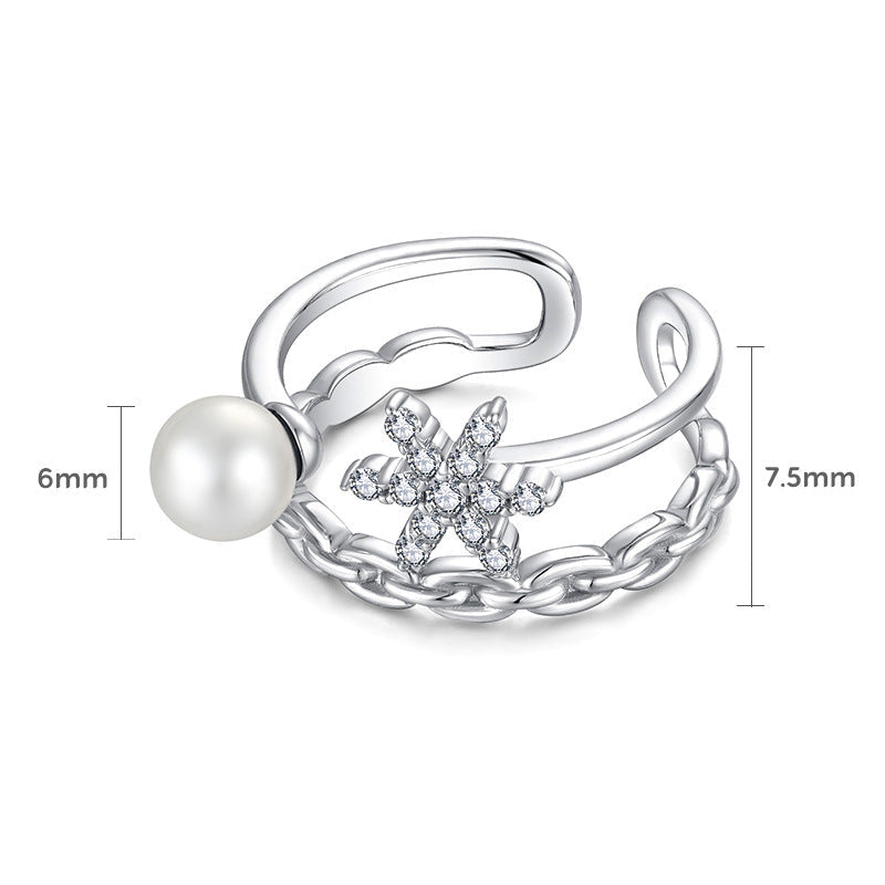 S925 Silver Genuine Freshwater Pearl Star Wish Ring