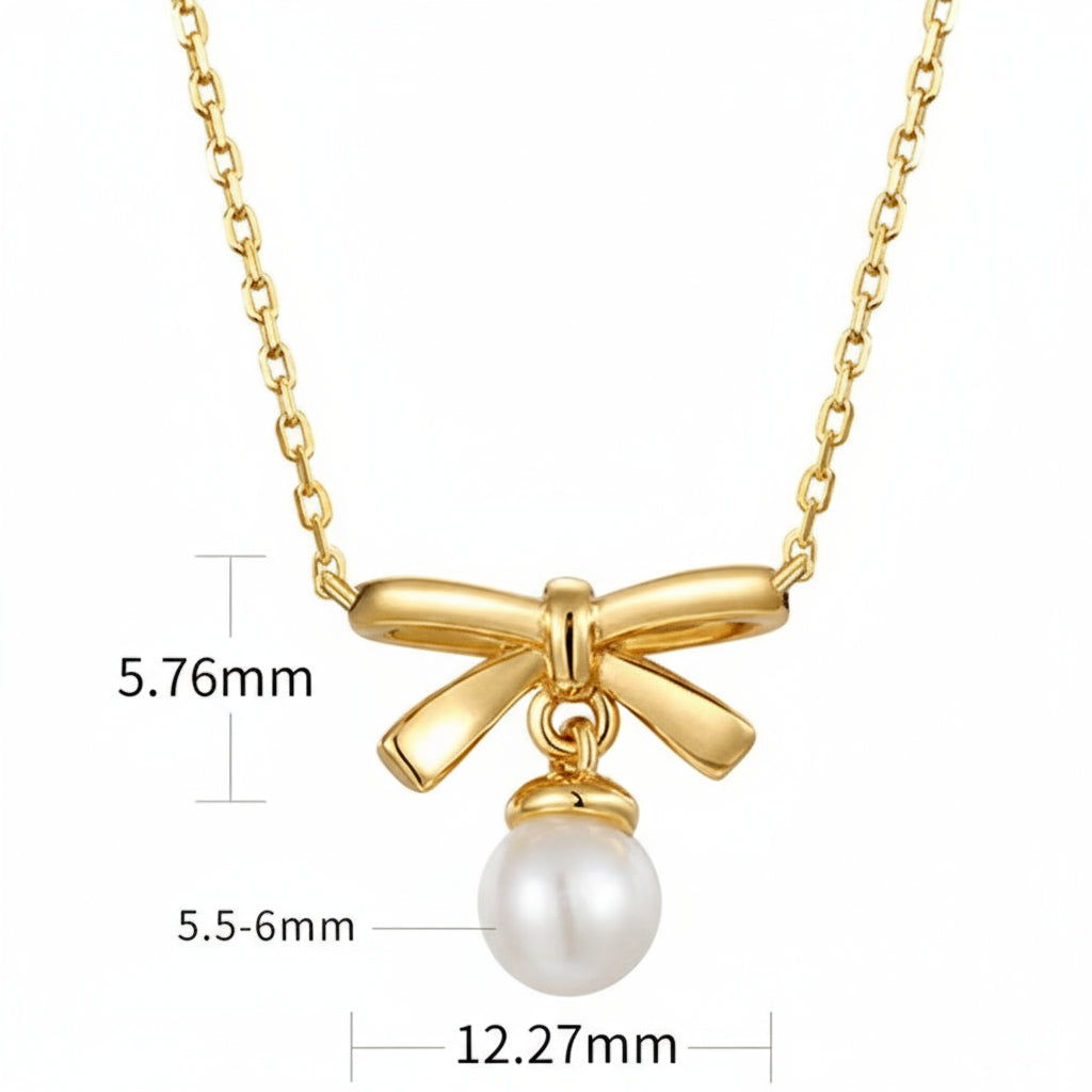 S925 Silver Genuine Natural Freshwater Pearl Lovely Bow Necklace