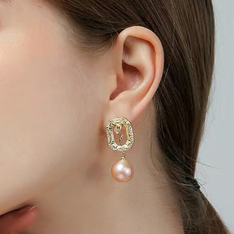 Genuine Freshwater Pearl Rose Earrings