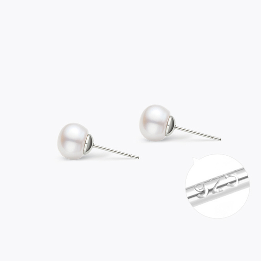 S925 Silver 4-10mm White Freshwater Button Pearl Stud Earrings