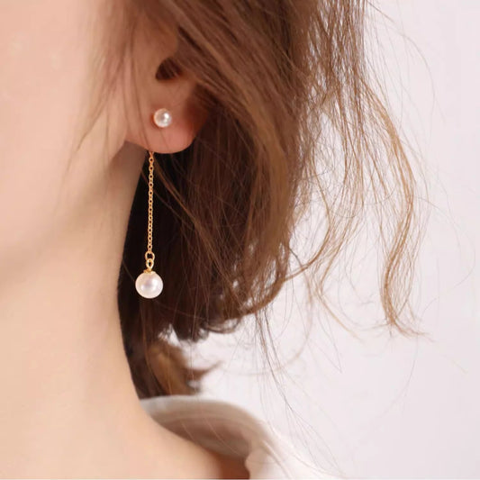 Solid 18K Gold Genuine Freshwater Pearl 2 Water droplets Earrings