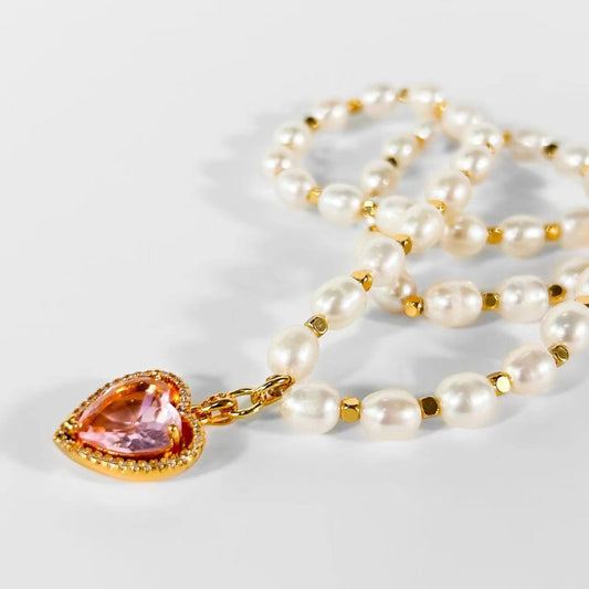 Genuine Freshwater Pearl Rainbow Heart Necklace