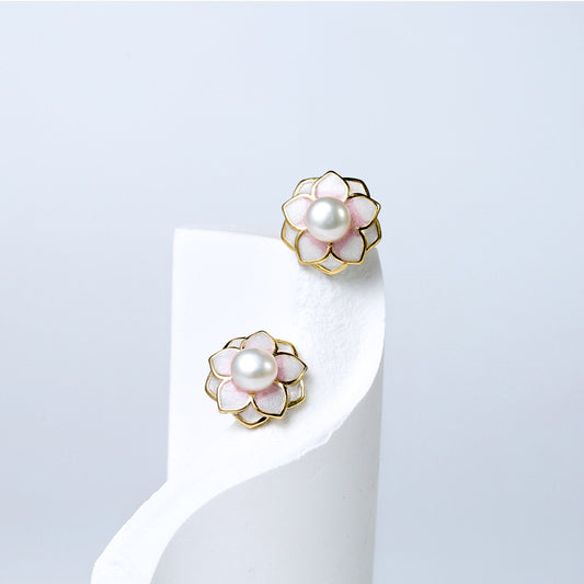 Genuine Freshwater Pearl Kikyo Flower Earrings
