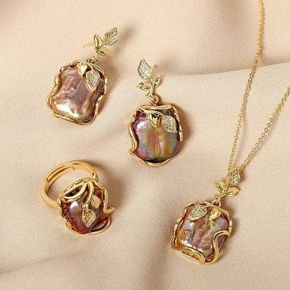 Genuine Freshwater Baroque Pearl Ocean Rose Set