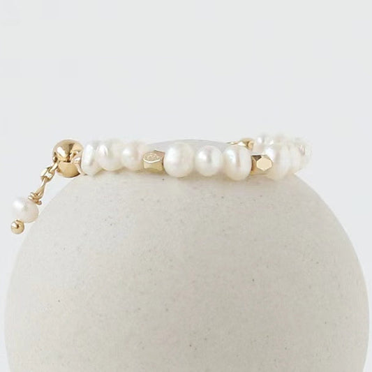 Genuine Freshwater Pearl Gold Cube Ring