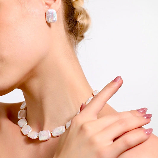 Genuine Freshwater Baroque Pearl Solid 18K Gold Aurora Set