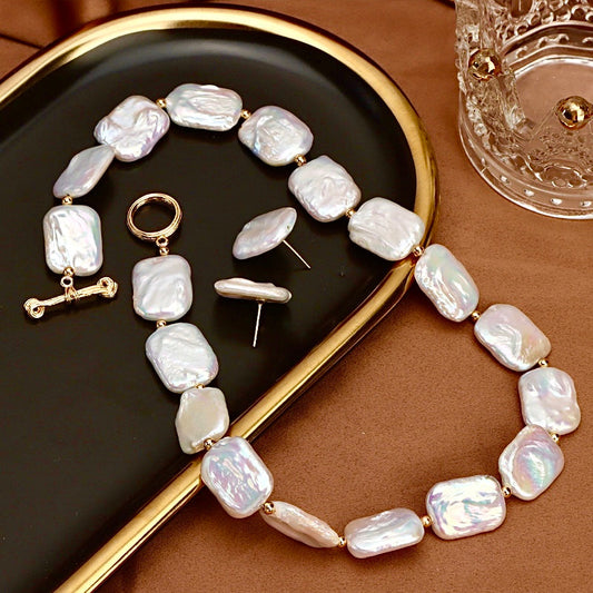 Genuine Freshwater Baroque Pearl Solid 18K Gold Aurora Set