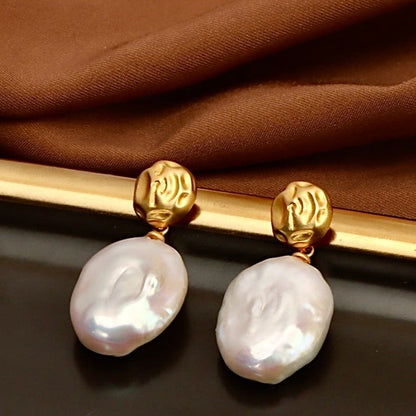 Genuine Freshwater Baroque Pearl S925 Sliver Marshmallow Earrings