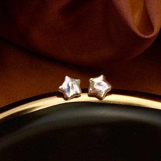 Genuine Freshwater Baroque Pearl Cute Star Earrings