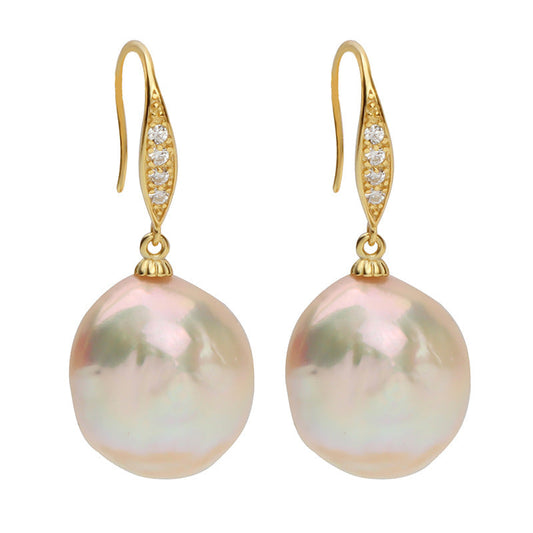 Genuine Freshwater Gold Vermeil Baroque Pearl Leaves Drop Dew Earrings
