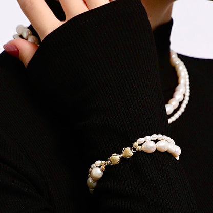 Solid 18k Gold Genuine Freshwater Baroque Pearl Twilight Set