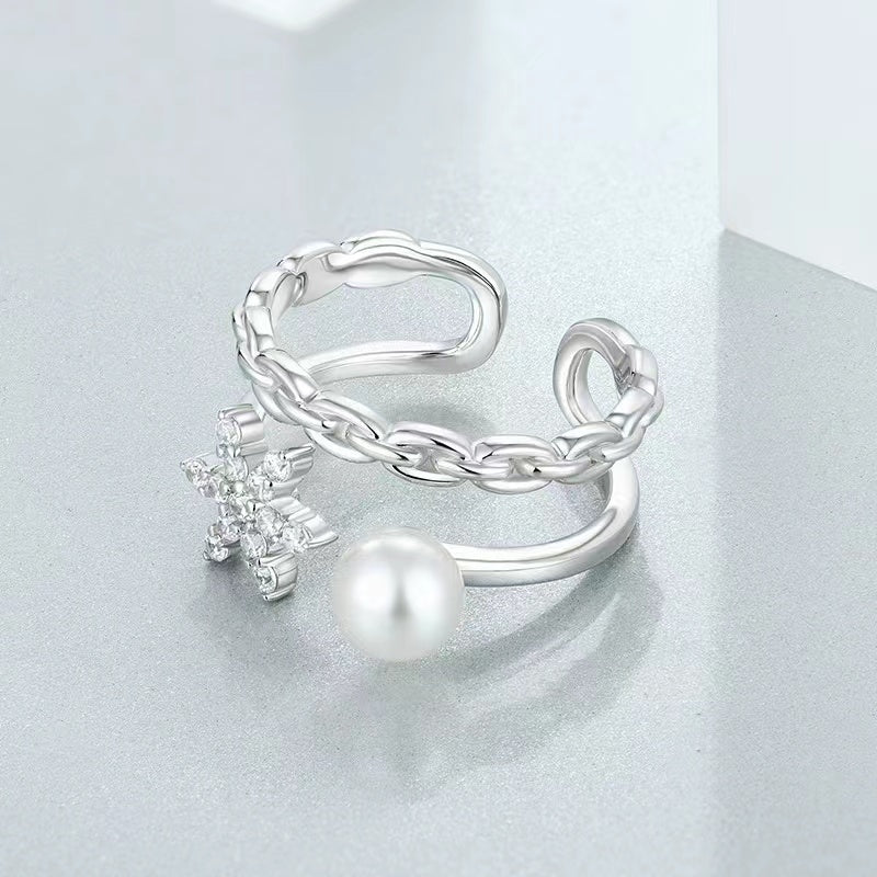 S925 Silver Genuine Freshwater Pearl Star Wish Ring