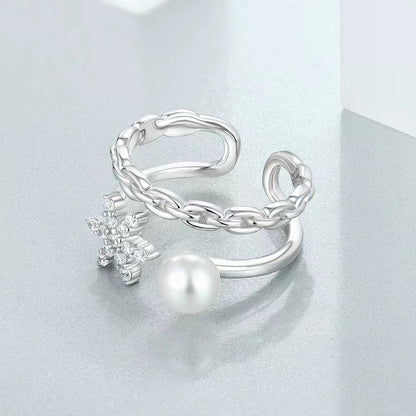 S925 Silver Genuine Freshwater Pearl Star Wish Ring