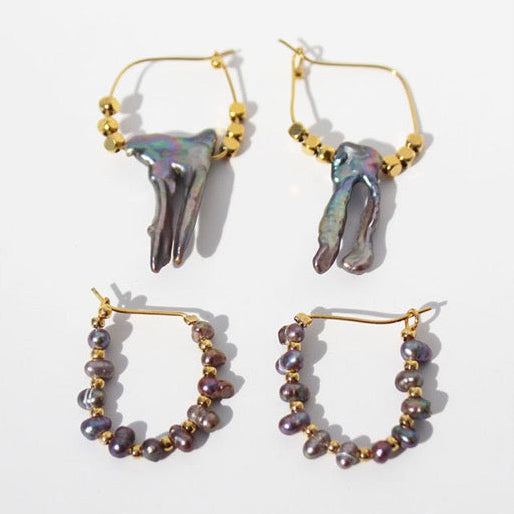 Genuine Freshwater Grey Baroque Pearl Earrings