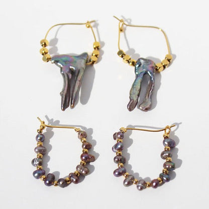 Genuine Freshwater Grey Baroque Pearl Earrings