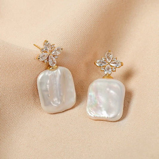Genuine Freshwater Baroque Pearl Snow Flake Earrings