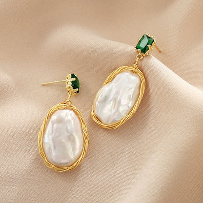 Genuine Freshwater Baroque Pearl Forest Earrings