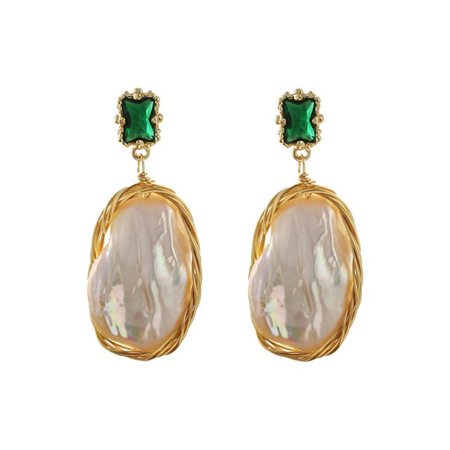 Genuine Freshwater Baroque Pearl Forest Earrings