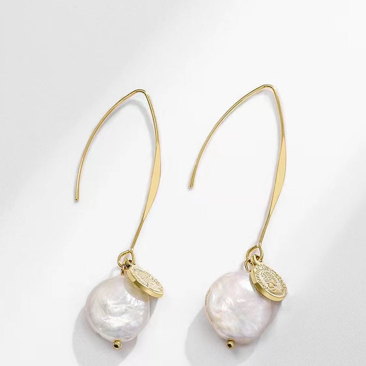 Genuine Baroque Pearl Coin Earrings