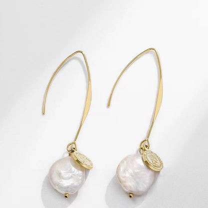Genuine Baroque Pearl Coin Earrings