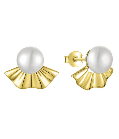 S925 Silver Genuine Freshwater Pearl Japanese Fan Earrings