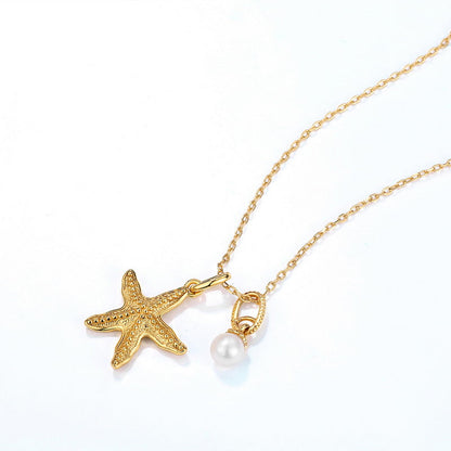 S925 Silver Genuine Natural Freshwater Pearl Starfish Necklace