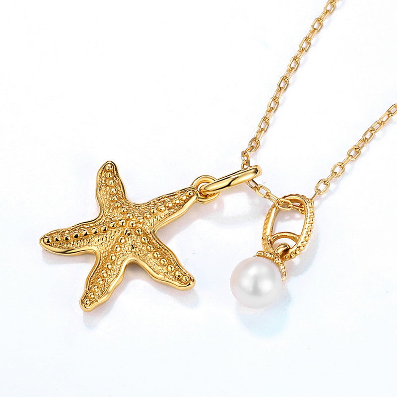 S925 Silver Genuine Natural Freshwater Pearl Starfish Necklace
