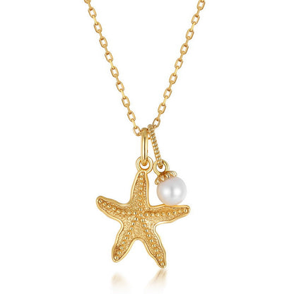 S925 Silver Genuine Natural Freshwater Pearl Starfish Necklace