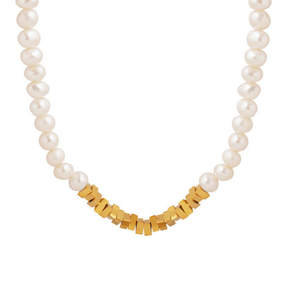 Genuine Freshwater Pearl Titanium Steel Modern Lady Necklace