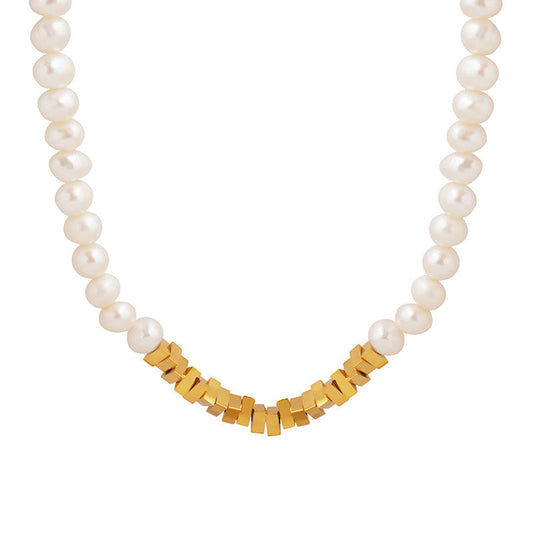 Genuine Freshwater Pearl Titanium Steel Modern Lady Necklace