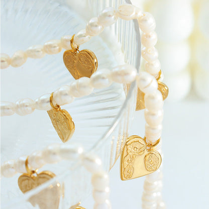 Genuine Freshwater Pearl Titanium Steel Love Coin Necklace