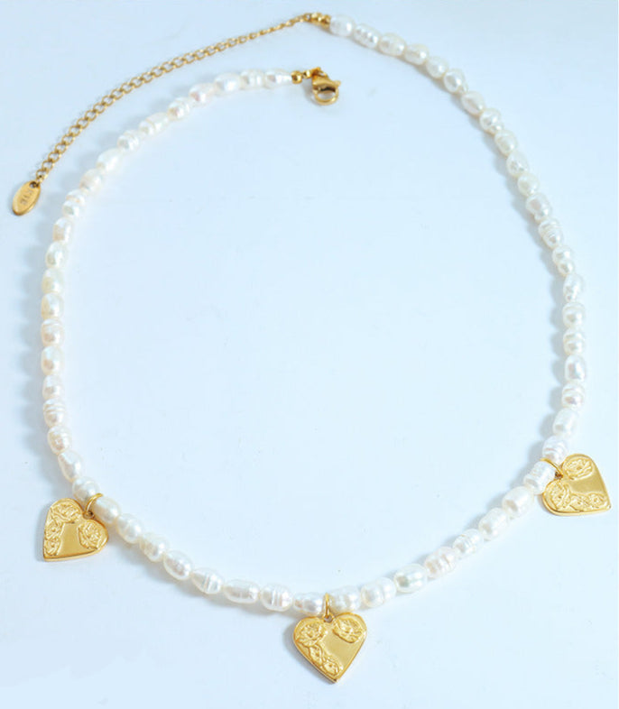 Genuine Freshwater Pearl Titanium Steel Love Coin Necklace