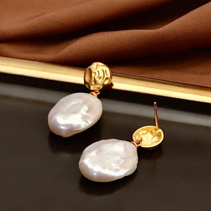 Genuine Freshwater Baroque Pearl S925 Sliver Marshmallow Earrings