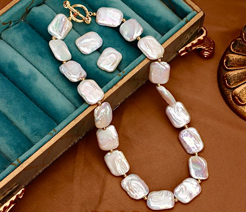 Genuine Freshwater Baroque Pearl Solid 18K Gold Aurora Set