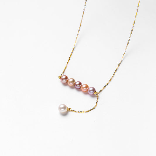 S925 Silver Genuine Freshwater Multi-Colour Pearl Necklace  – Chic Short Collarbone Chain