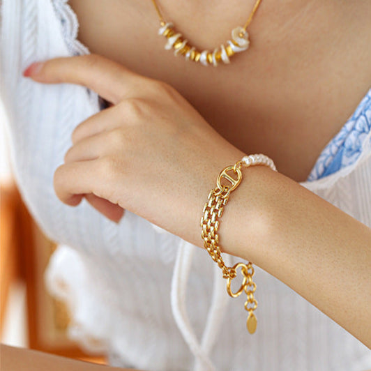 Genuine Natural Freshwater Pearl Retro Modern Combination Bracelet