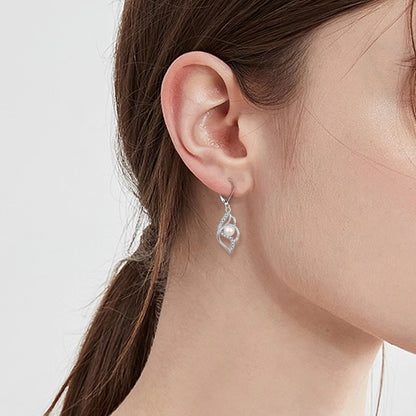 S925 Silver Genuine Freshwater Pearl Diamond Twist Earrings