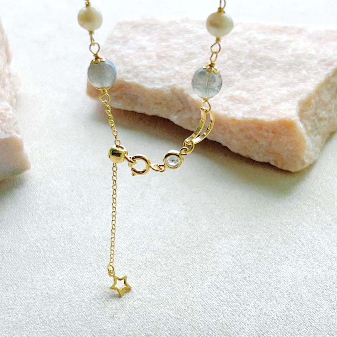 Moonstone & Freshwater Pearl Starry Night Bracelet