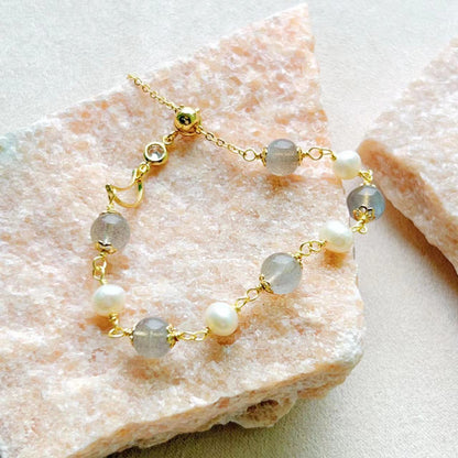 Moonstone & Freshwater Pearl Starry Night Bracelet
