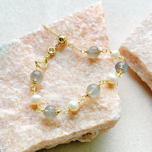 Moonstone & Freshwater Pearl Starry Night Bracelet